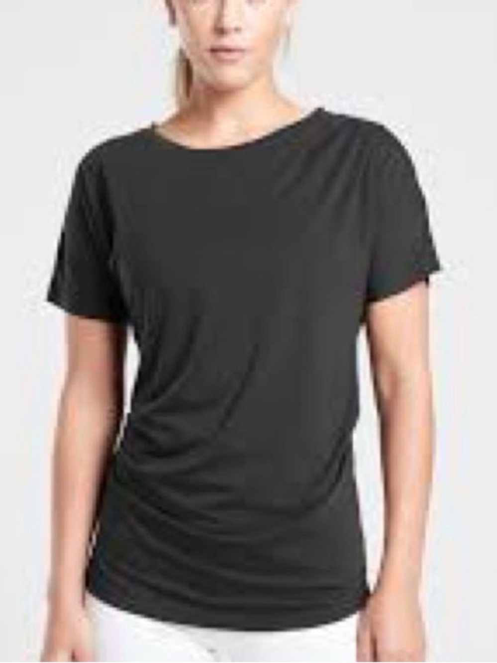 Athleta Essence Pleated Top in Black Women's Crewneck Tee